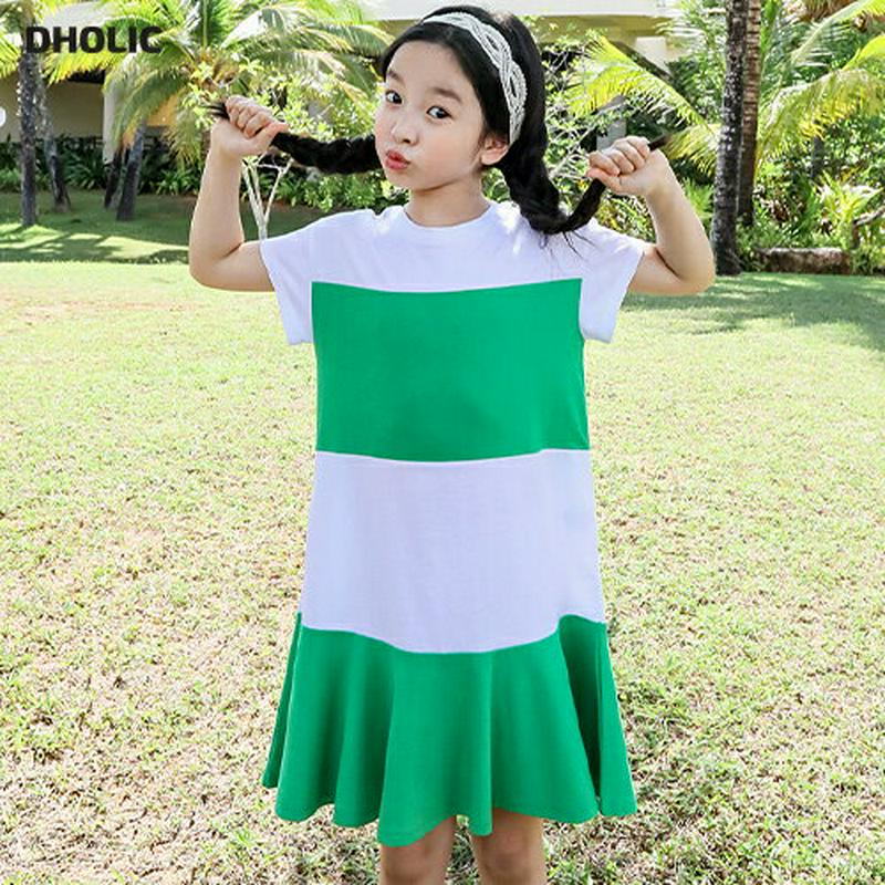 【只今10%OFF】カラーブロックフレアワンピース p003586・キッズ 【3~8才】【ops】【韓国 ファッション ワンピー