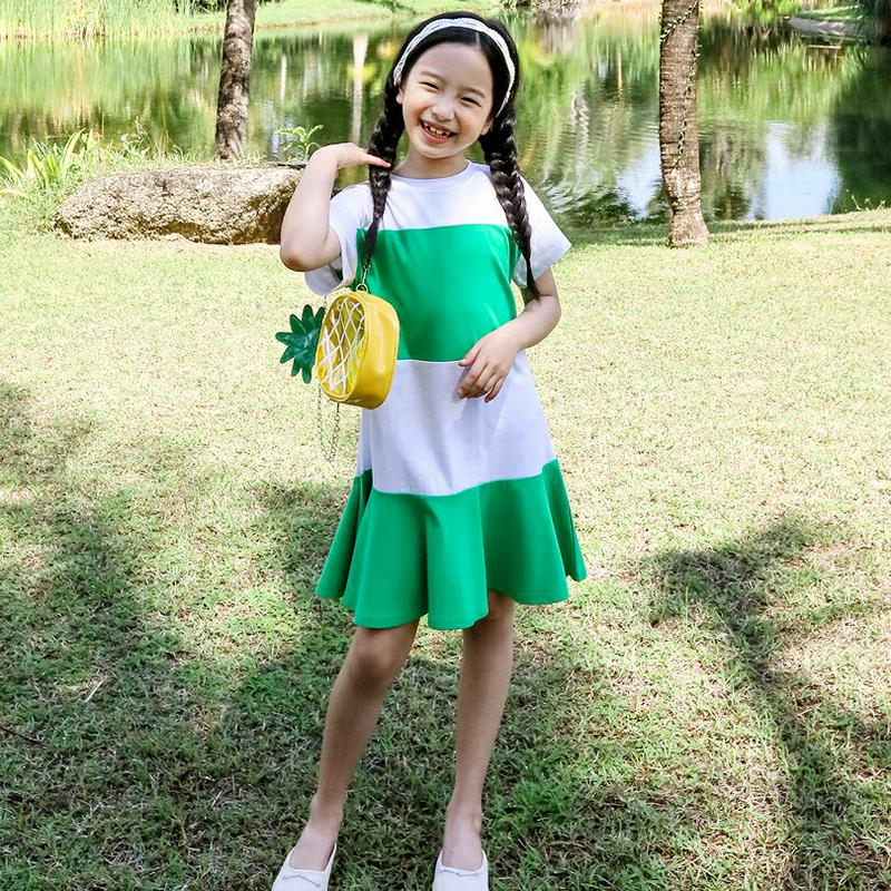 【只今10%OFF】カラーブロックフレアワンピース p003586・キッズ 【3~8才】【ops】【韓国 ファッション ワンピー