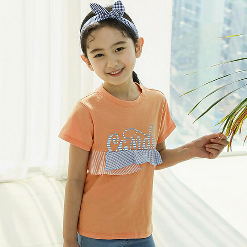 【只今10%OFF】チェックストライプフリルTシャツ p003597・キッズ 【3~8才】【tops】【韓国 ファッション トッ