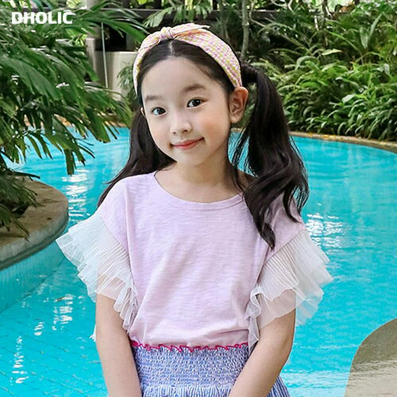 【只今10%OFF】チュールスリーブTシャツ・p003707 キッズ【3~8才】【tops】【トップス Tシャツ 半袖 チュール