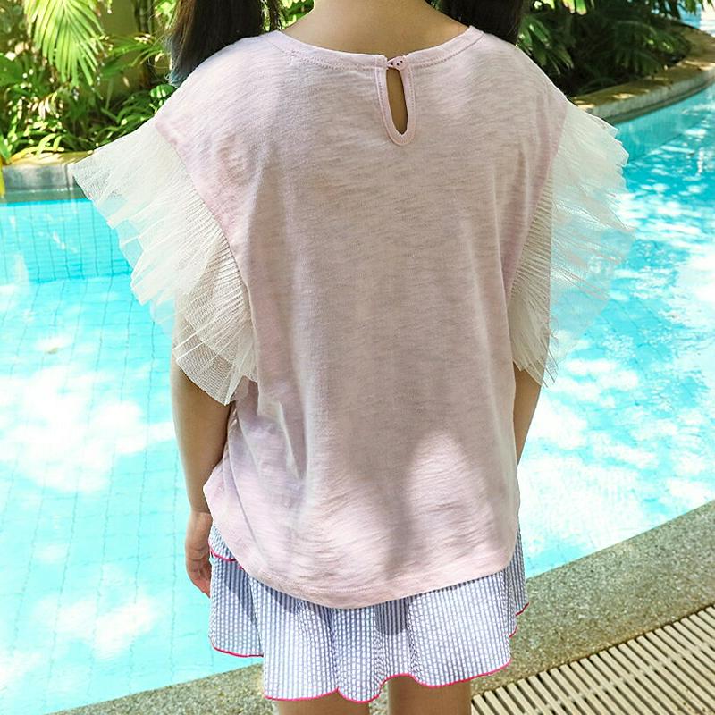 【只今10%OFF】チュールスリーブTシャツ・p003707 キッズ【3~8才】【tops】【トップス Tシャツ 半袖 チュール