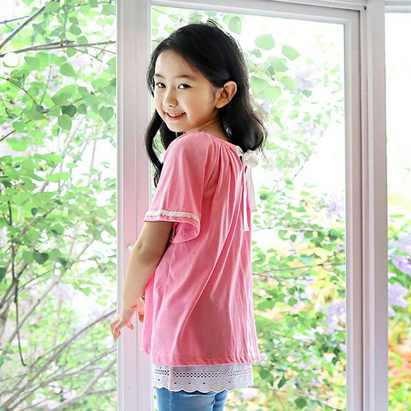【只今10%OFF】バックリボンギャザーネックTシャツ・p003703 キッズ【3~8才】【tops】【トップス Tシャツ 半袖