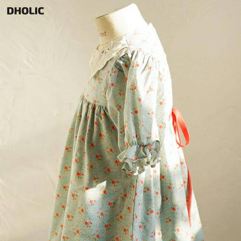 バックリボンレースカラーワンピース・p004577 キッズ【0~2才】【ops】【ワンピース ロング丈 ロングワンピース 半袖　パフスリーブ リボン レース レースカラー 花柄 かわいい 女の子 ベビー 韓国 韓国子供服 子供 こども 子供服 こども服】【KIDS】