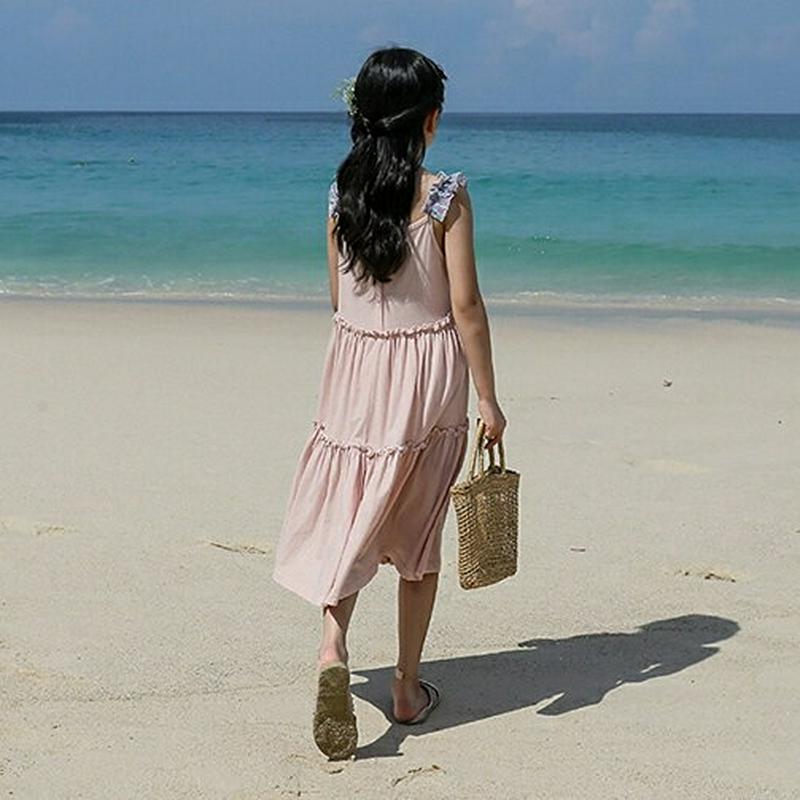 【只今10%OFF】フラワーストラップティアードワンピース・p003708 キッズ【3~8才】【ops】【ワンピース ミディ丈 