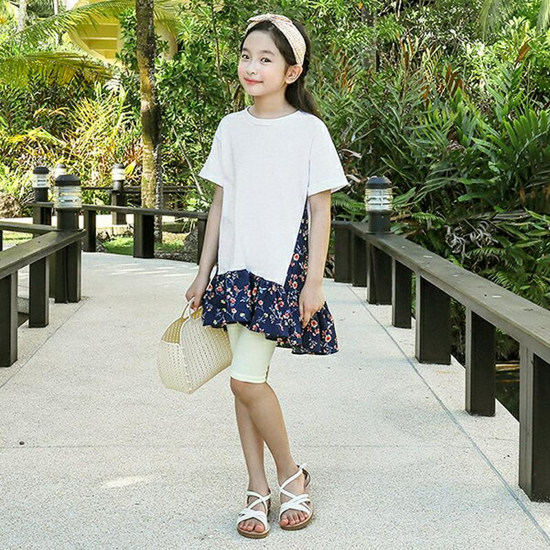 【只今10%OFF】フラワーレイヤード半袖ワンピース p003585・キッズ 【3~8才】【ops】【韓国 ファッション ワンピ