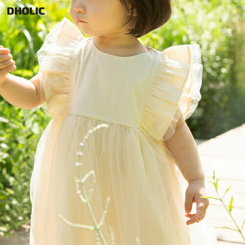 フリルスリーブチュール切替ワンピース・p004586 キッズ【0~2才】【ops】【ワンピース ロングワンピース フリルスリーブ ラウンドネック チュールワンピース シンプル 女の子 かわいい 韓国 韓国子供服 子供 こども 子供服 こども服】【KIDS】