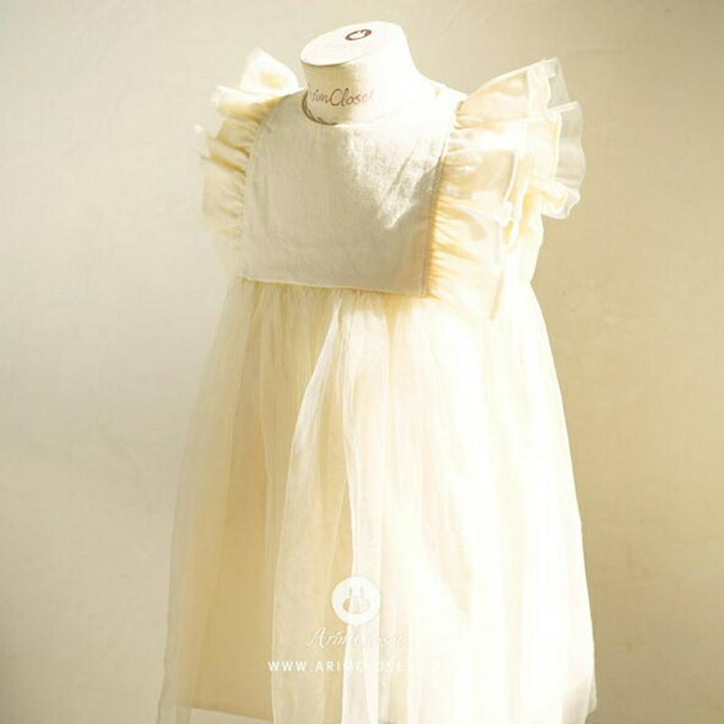 フリルスリーブチュール切替ワンピース・p004586 キッズ【0~2才】【ops】【ワンピース ロングワンピース フリルスリーブ ラウンドネック チュールワンピース シンプル 女の子 かわいい 韓国 韓国子供服 子供 こども 子供服 こども服】【KIDS】