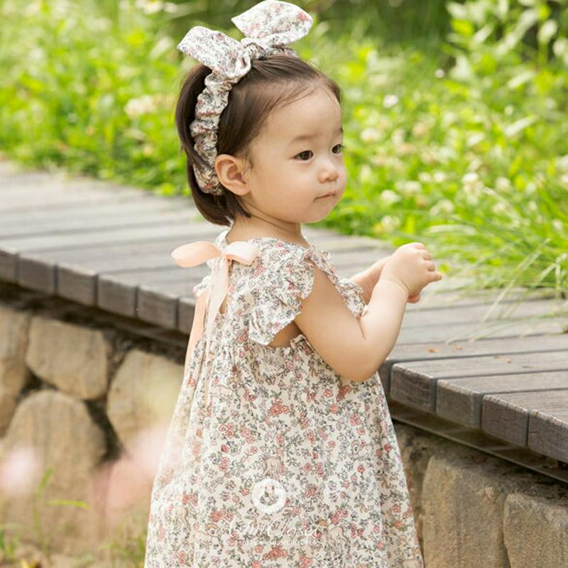 フリルスリーブ花柄リボンワンピース・p004580 キッズ【0~2才】【ops】【ワンピース ロングワンピース スリーブレス ラウンドネック フリル フリルスリーブ リボン 花柄 かわいい 女の子 ベビー 韓国 韓国子供服 子供 こども 子供服 こども服】【KIDS】
