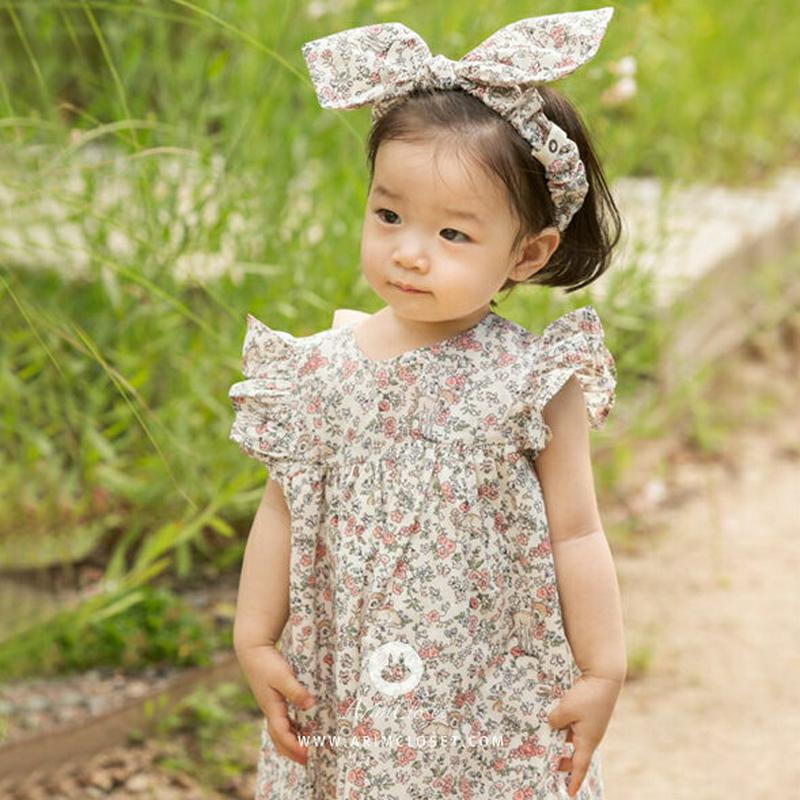 フリルスリーブ花柄リボンワンピース・p004580 キッズ【0~2才】【ops】【ワンピース ロングワンピース スリーブレス ラウンドネック フリル フリルスリーブ リボン 花柄 かわいい 女の子 ベビー 韓国 韓国子供服 子供 こども 子供服 こども服】【KIDS】