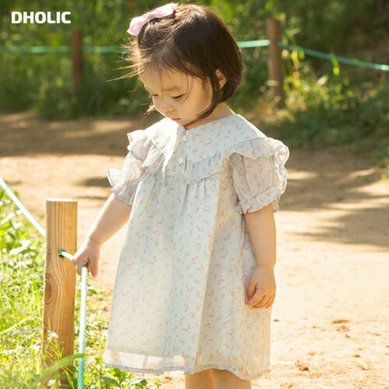 フリルセーラーカラーワンピース・p004595 キッズ【0~2才】【ops】【ワンピース ロング丈 ミディ丈 半袖 パフスリーブ フリル セーラー セーラーカラー 花柄 かわいい 女の子 ベビー 韓国 韓国子供服 子供 こども 子供服 こども服】【KIDS】