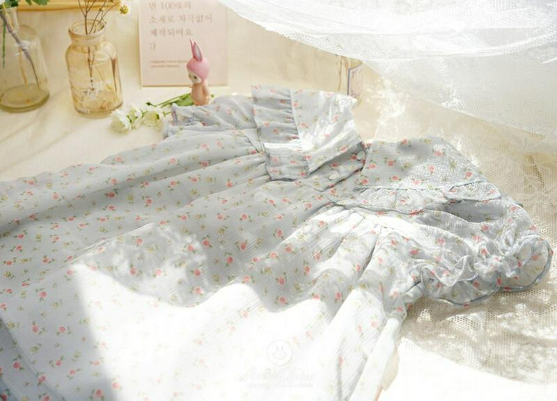 フリルセーラーカラーワンピース・p004595 キッズ【0~2才】【ops】【ワンピース ロング丈 ミディ丈 半袖 パフスリーブ フリル セーラー セーラーカラー 花柄 かわいい 女の子 ベビー 韓国 韓国子供服 子供 こども 子供服 こども服】【KIDS】