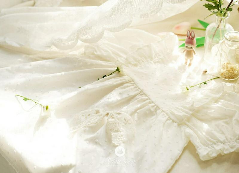 フリルディテールドットワンピース・p004592 キッズ【0~2才】【ops】【ワンピース ロング丈 ミディ丈 半袖　パフスリーブ フリル ドット リボン ラウンドネック 女の子 かわいい ベビー 韓国 韓国子供服 子供 こども 子供服 こども服】【KIDS】