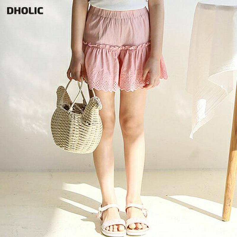 【只今10%OFF】フリルパンチングヘムショートパンツ p003563・キッズ 【3~8才】【pt】【韓国 ファッション ボトム