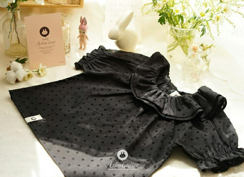 ラッフルカラードットブラウス・p004571 キッズ【0~2才】【bl】【トップス ブラウス 半袖　パフスリーブ ラッフル ラッフルカラー ドット ドット柄 綿 コットン かわいい ベビー 韓国 韓国子供服 子供 こども 子供服 こども服】【KIDS】