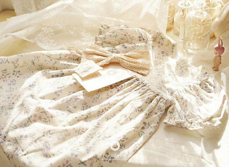 レースストラップ花柄フレアワンピース・p004568 キッズ【0~2才】【ops】【ワンピース ロングワンピース 半袖 パフスリーブ レース ストラップ 花柄 フレア ラウンドネック 女の子 かわいい 韓国 韓国子供服 子供 こども 子供服 こども服】【KIDS】