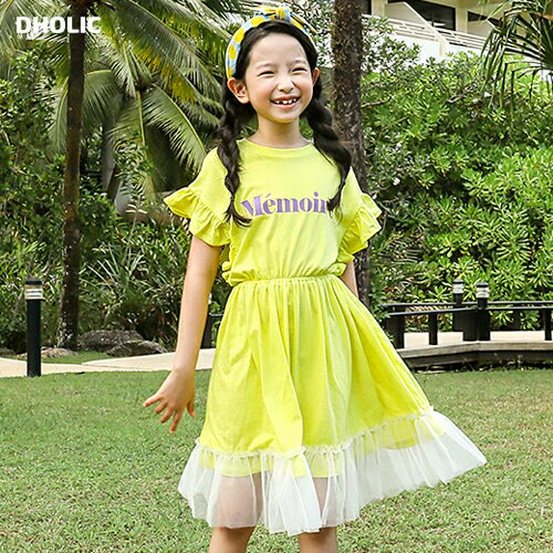 【只今10%OFF】レタリングフリルディテールワンピース p003580・キッズ 【3~8才】【ops】【韓国 ファッション ワ