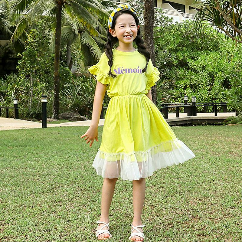 【只今10%OFF】レタリングフリルディテールワンピース p003580・キッズ 【3~8才】【ops】【韓国 ファッション ワ