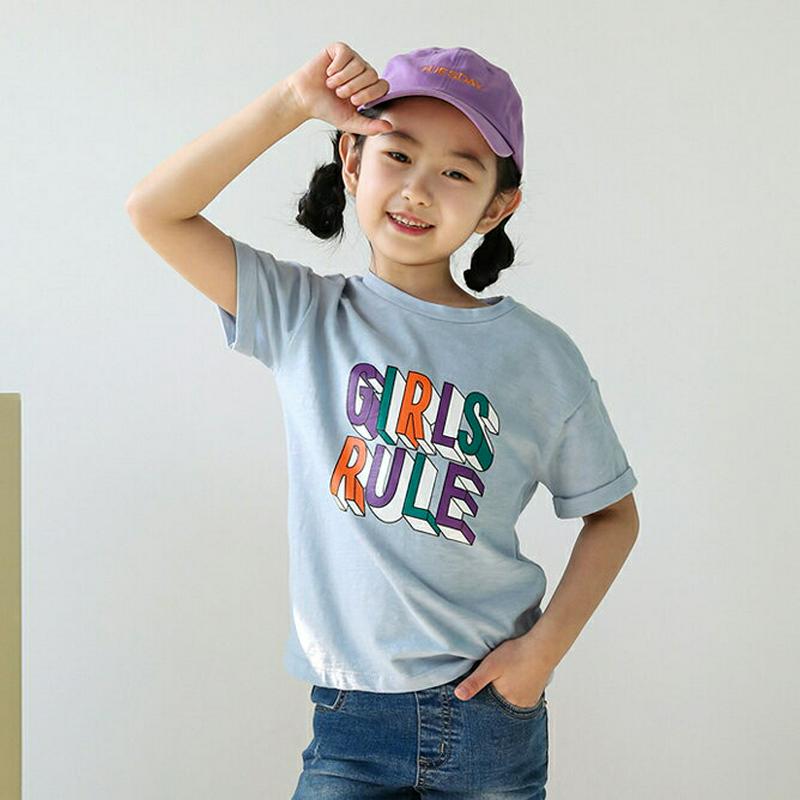 【只今10%OFF】ロールスリーブ英字ロゴTシャツ p003604・キッズ 【3~8才】【tops】【韓国 ファッション トップ