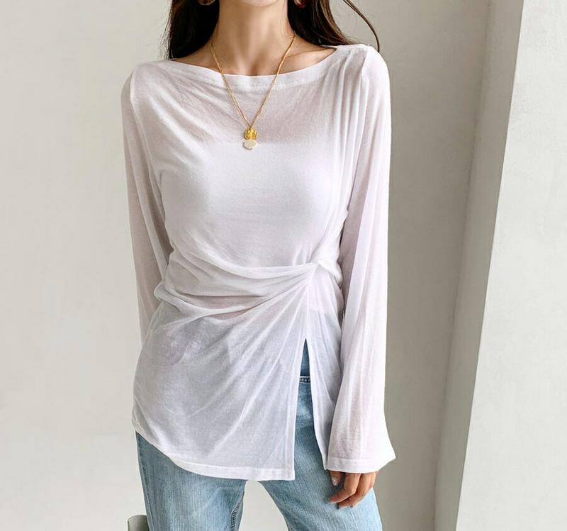【新作10%OFF】ツイストボートネックTシャツ・全3色・t60487 レディース【tops】【韓国 ファッション トップス T