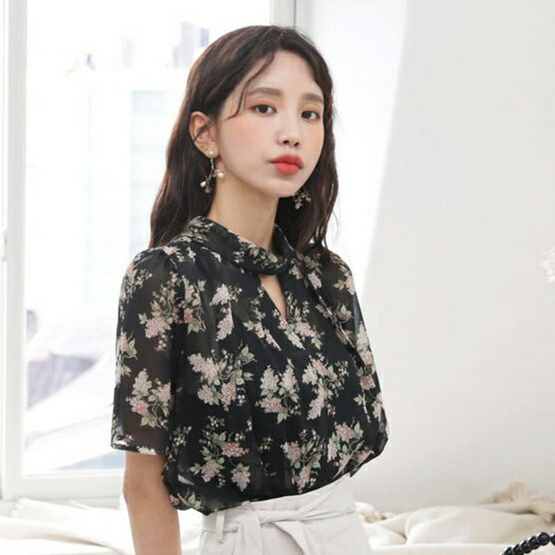 【新作10%OFF】カットハーフネック花柄ブラウス・全3色・b60638 レディース【bl】【韓国 ファッション トップス ブラ