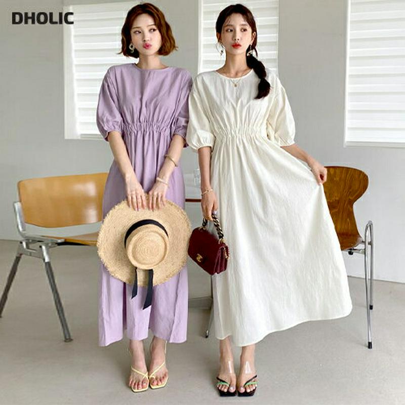 【新作10%OFF】ウエストゴムパフワンピース・全2色・t60644 レディース【ops】【韓国 ファッション ワンピース ロン