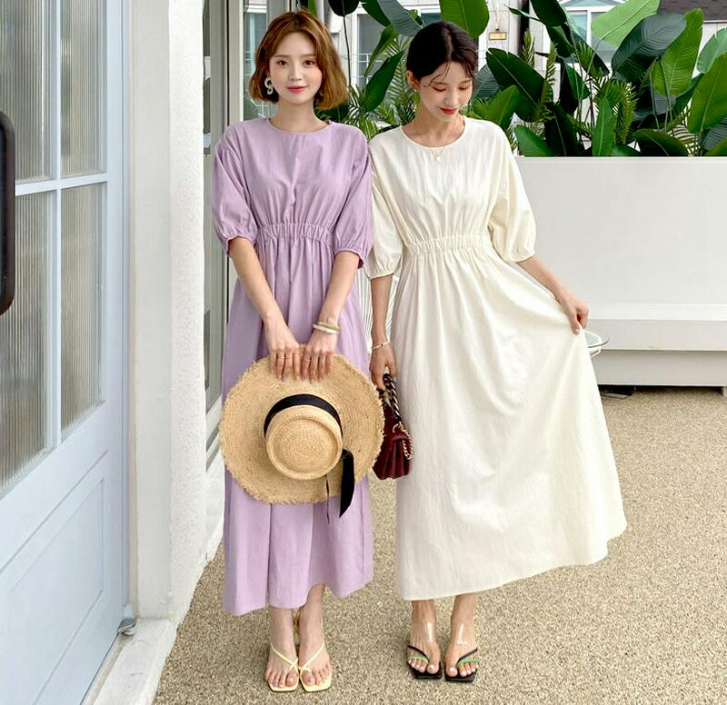 【新作10%OFF】ウエストゴムパフワンピース・全2色・t60644 レディース【ops】【韓国 ファッション ワンピース ロン