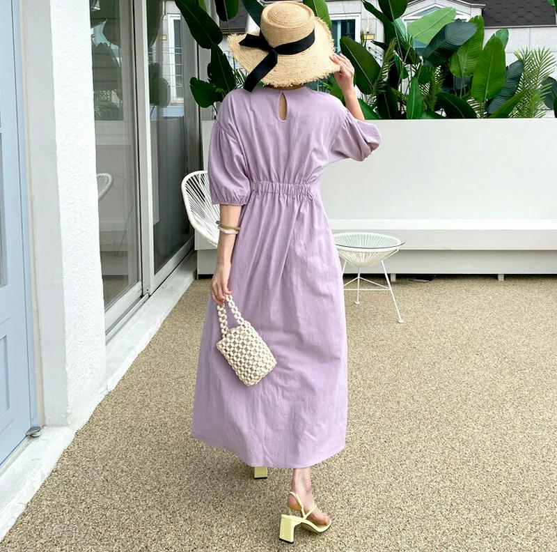 【新作10%OFF】ウエストゴムパフワンピース・全2色・t60644 レディース【ops】【韓国 ファッション ワンピース ロン