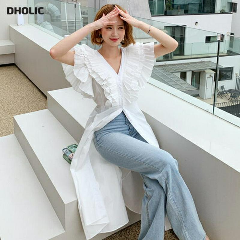 プリーツフリルワンピース・全3色・t60643 レディース【ops】【韓国 ファッション ワンピース ロングワンピース プリーツ フリル Vネック 鎖骨 デコルテ リボン ショートスリーブ ユニーク 大人 夏】