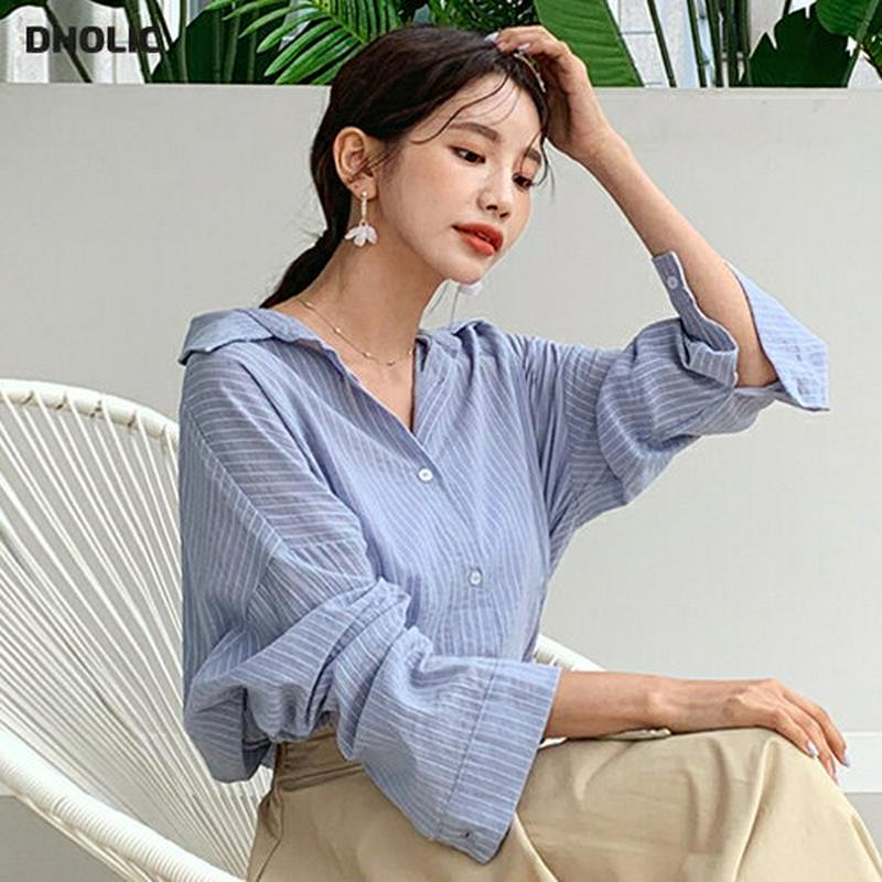 【新作10%OFF】ラウンドヘムストライプシャツ・全3色・b60647 レディース【bl】【韓国 ファッション トップス シャツ