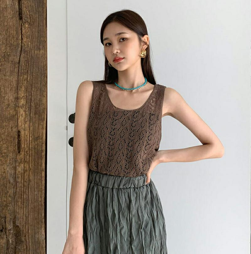 【新作10%OFF】パンチングスリーブレス・全3色・t60485 レディース【tops】【韓国 ファッション トップス スリーブ