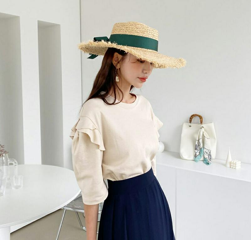 【新作10%OFF】フリルパフTシャツ・全2色・b60630 レディース【tops】【韓国 ファッション トップス Tシャツ 七