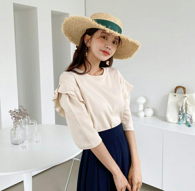 【新作10%OFF】フリルパフTシャツ・全2色・b60630 レディース【tops】【韓国 ファッション トップス Tシャツ 七
