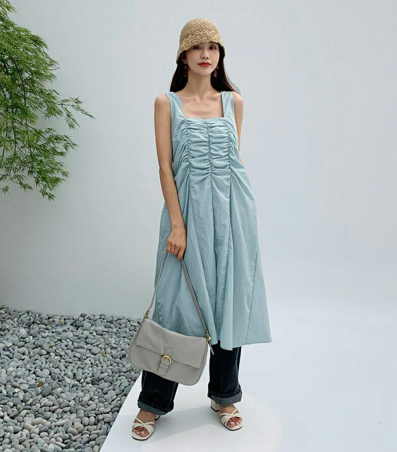 【新作10%OFF】ギャザースリーブレスワンピース・全3色・t60498 レディース【ops】【韓国 ファッション ワンピース 