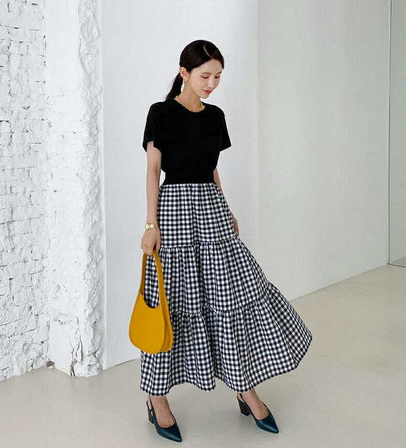 【新作10%OFF】チェックコントラストワンピース・全3色・b60502 レディース【ops】【韓国 ファッション ワンピース 