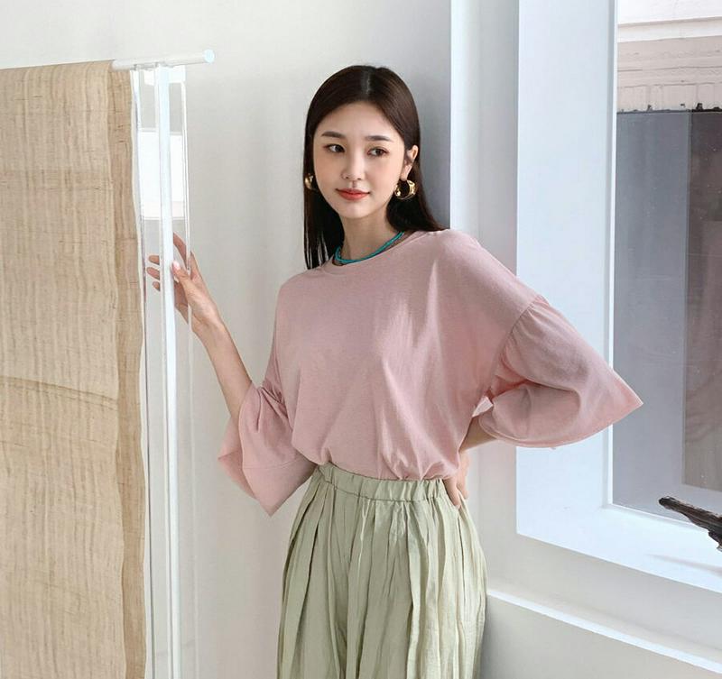 【新作10%OFF】フレアスリーブTシャツ・全3色・t60486 レディース【tops】【韓国 ファッション トップス Tシャツ