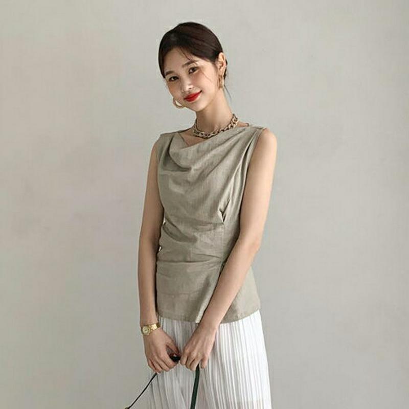 【新作10%OFF】ドレープネックスリーブレス・全2色・t60526 レディース【tops】【韓国 ファッション トップス スリ