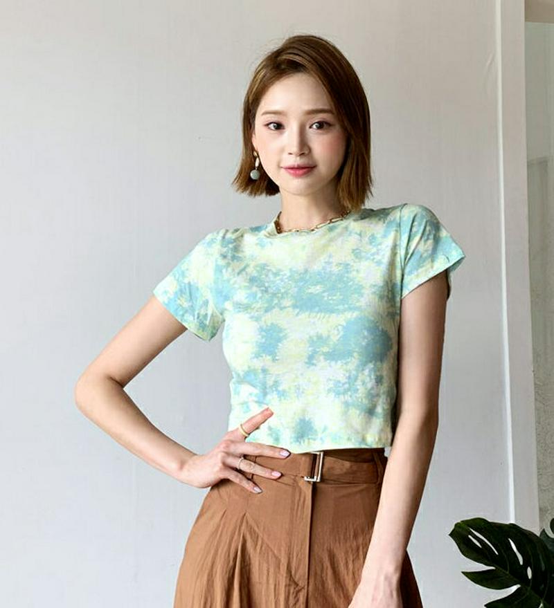 【新作10%OFF】タイダイクロップドTシャツ・全4色・t47793 レディース【tops】【韓国 ファッション トップス Tシ