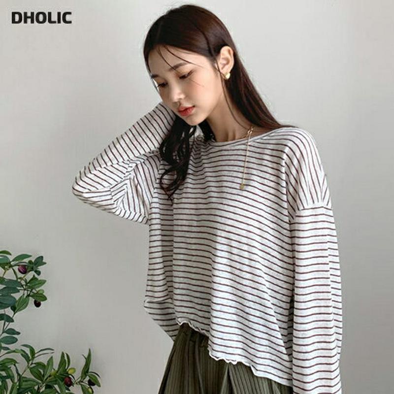 【新作10%OFF】バックスリットボーダーTシャツ・全3色・t47843 レディース【tops】【韓国 ファッション トップス 