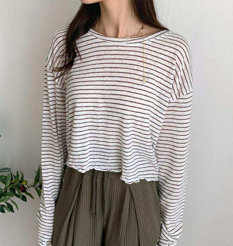 【新作10%OFF】バックスリットボーダーTシャツ・全3色・t47843 レディース【tops】【韓国 ファッション トップス 