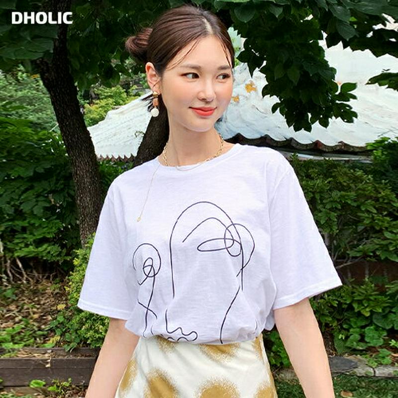 【新作10%OFF】ドローイングパターンTシャツ・全3色・b47795 レディース【tops】【韓国 ファッション トップス T