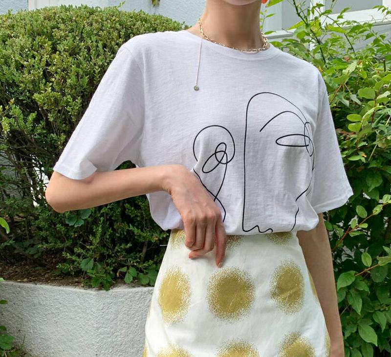 【新作10%OFF】ドローイングパターンTシャツ・全3色・b47795 レディース【tops】【韓国 ファッション トップス T