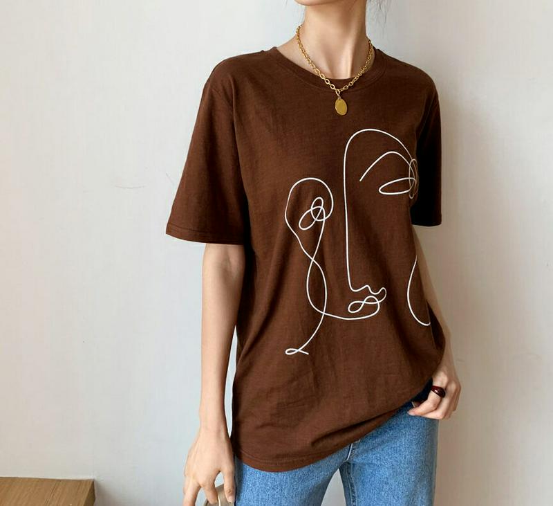 【新作10%OFF】ドローイングパターンTシャツ・全3色・b47795 レディース【tops】【韓国 ファッション トップス T