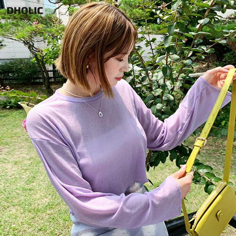 【新作10%OFF】クロップドリブTシャツ・全4色・t47797 レディース【tops】【韓国 ファッション トップス Tシャツ