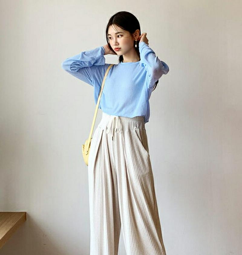 【新作10%OFF】クロップドリブTシャツ・全4色・t47797 レディース【tops】【韓国 ファッション トップス Tシャツ