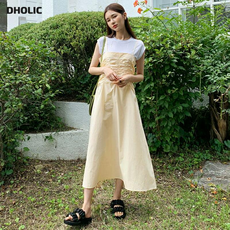 【新作10%OFF】ギャザーキャミワンピース・全2色・t47807 レディース【ops】【韓国 ファッション ワンピース ロング