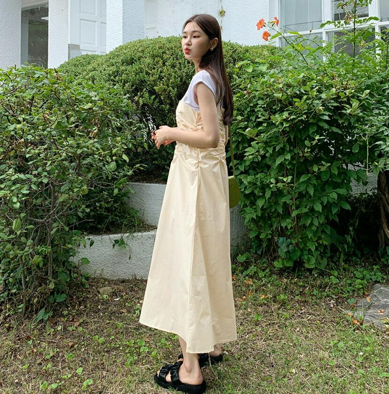 【新作10%OFF】ギャザーキャミワンピース・全2色・t47807 レディース【ops】【韓国 ファッション ワンピース ロング