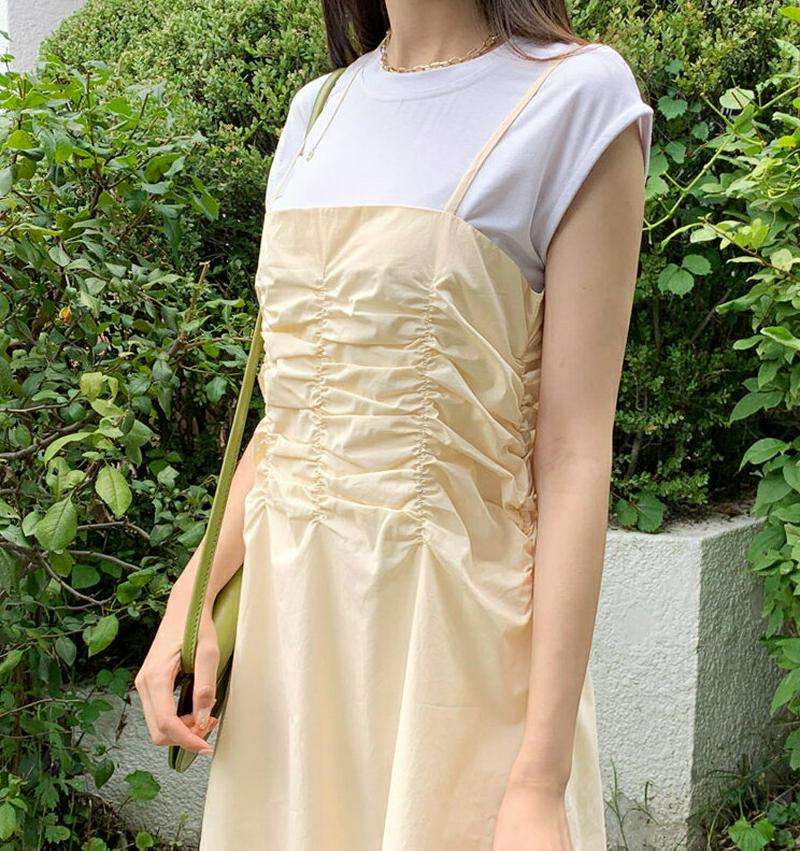 【新作10%OFF】ギャザーキャミワンピース・全2色・t47807 レディース【ops】【韓国 ファッション ワンピース ロング