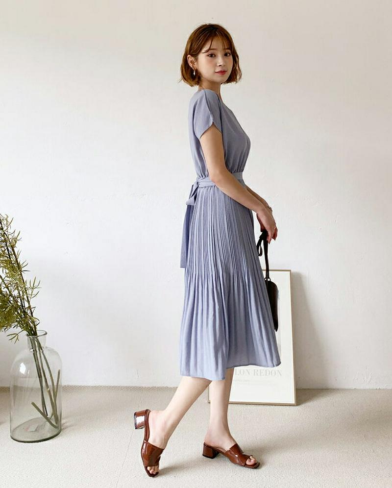 【新作10%OFF】プリーツリボンワンピース・全4色・t47811 レディース【ops】【韓国 ファッション ワンピース ミディ