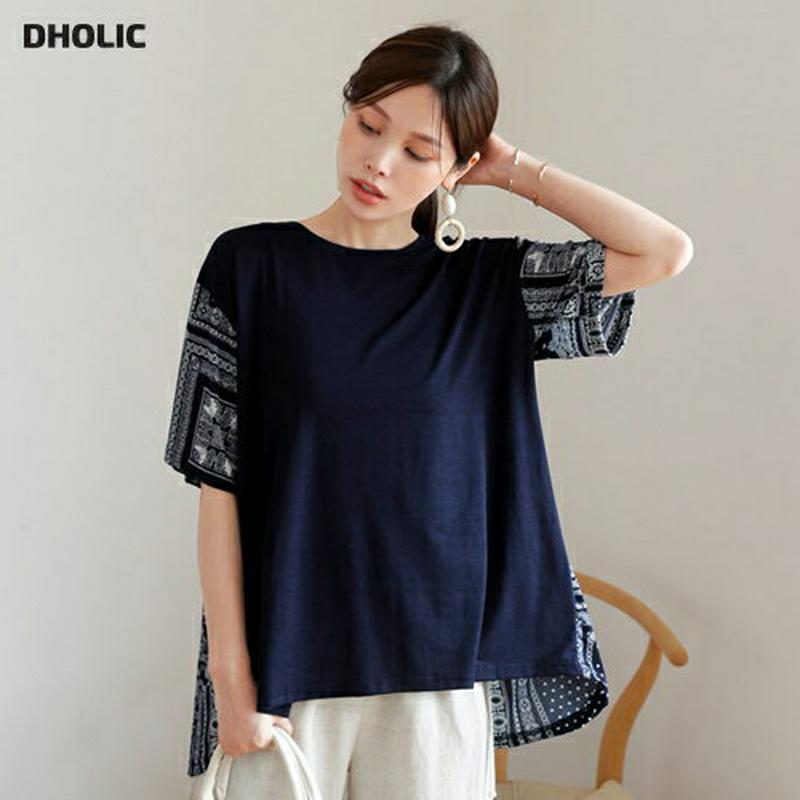 【新作10%OFF】ペイズリー配色Tシャツ・全2色・b63379 レディース【tops】【韓国 ファッション トップス Tシャツ