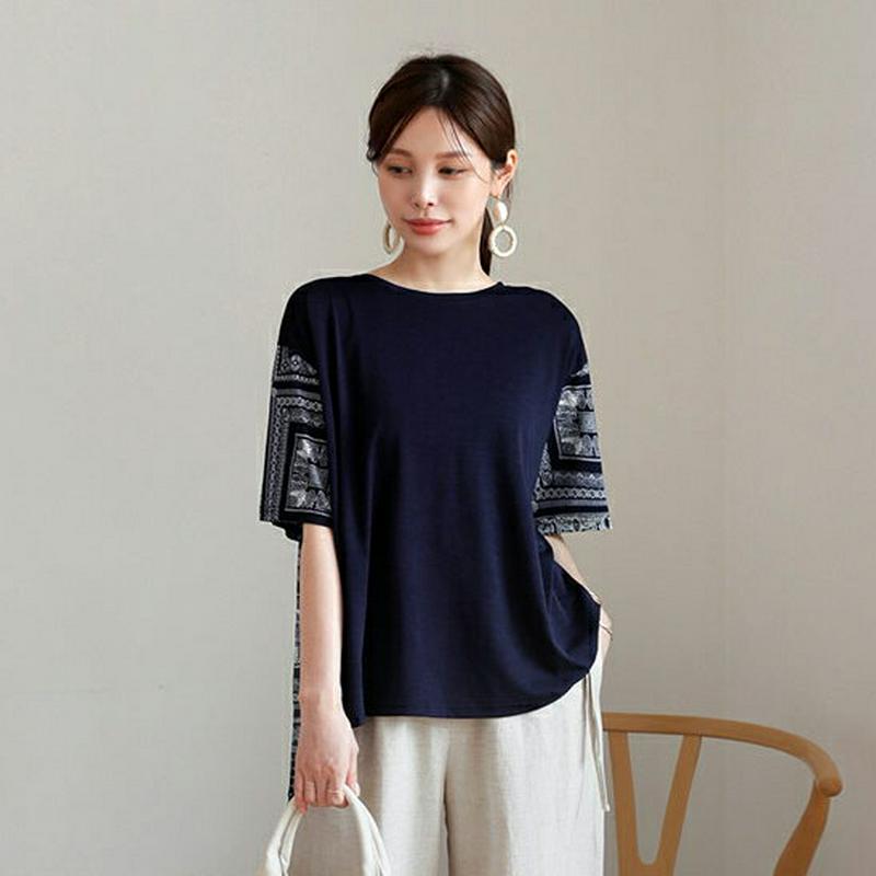【新作10%OFF】ペイズリー配色Tシャツ・全2色・b63379 レディース【tops】【韓国 ファッション トップス Tシャツ